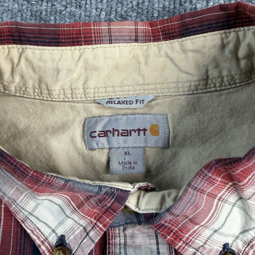 Carhartt Red Blue Plaid Shirt Mens XL Flannel Relaxed Fit Button Down Logo Y2K - Picture 6 of 15